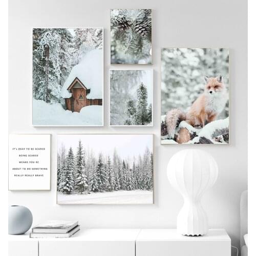 Cabin Fox Pine Tree Pine Cone Snow Quote Wall Art Canvas Painting Nordic Posters And Prints Wall Pictures For Living Room Decor