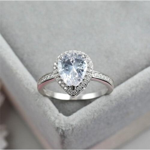 Pear Cut Lab Diamond Engagement Rings For Women 925 Sterling Silver Water Drop White Zircon Ring Female Luxury Wedding Jewelry