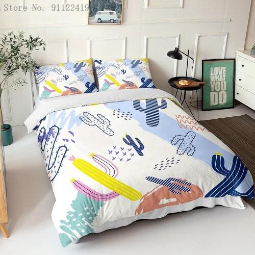 2/3 Piece Cartoon Cactus Bedding Set Plant Print Duvet Cover Single Double King Queen Size Quilt Cover Sets Home Textiles