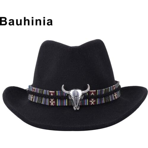 Bauhinia brand cow head woolen western ethnic style male and female couple hat European and American style cowboy hat