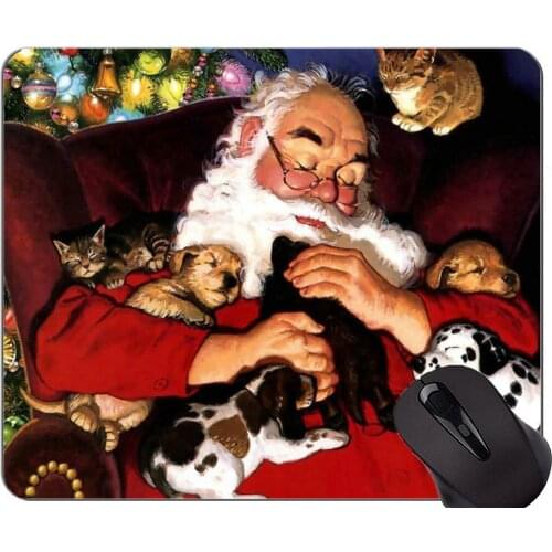 Mouse Pad with Stitched Edge,Kitten Santa Santa Claus Christmas Puppy Dog Cat Home Office Computer Accessories Mousepads