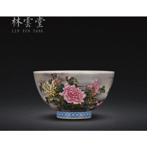 Lin Yuntang pastel hand-painted month next peony jingdezhen ceramic masters cup kung fu tea cup by hand