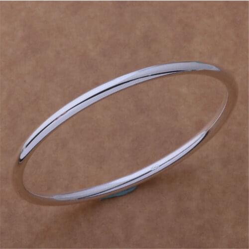 Trendy Silver Plated Bracelet Thin Fashion Smooth Stackable Round Bangle For Women Fine Gift