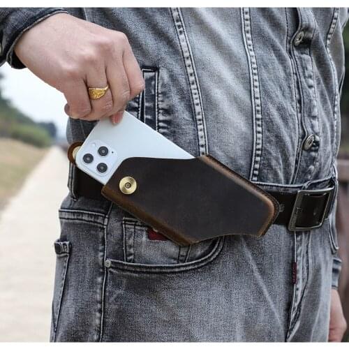 100% Genuine Leather Men Cellphone Loop Holster Case Belt Waist Bag Phone Wallet Anti-theft Portable Wallet