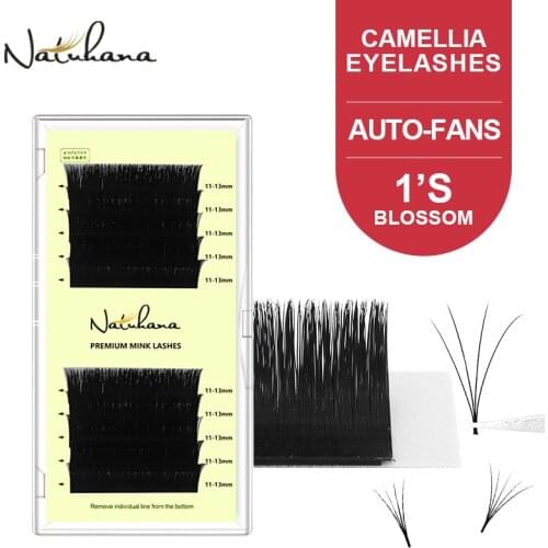 NATUHANA Easy Fan Volume Lashes Individual Auto Fan Camellia Eyelash Extension Magnetic Root False Mink Eyelashes for Makeup