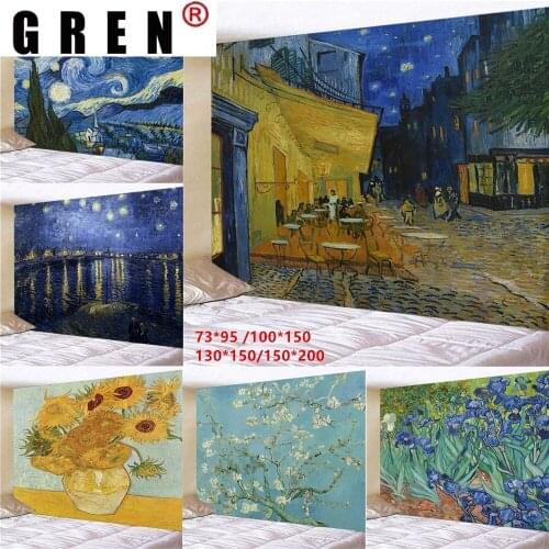 GREN Van Gogh Painting Background Wall Hanging Tapestry Sofa Wall Art Painting Tapestry Modern For Tapiz Home Decor Living Room