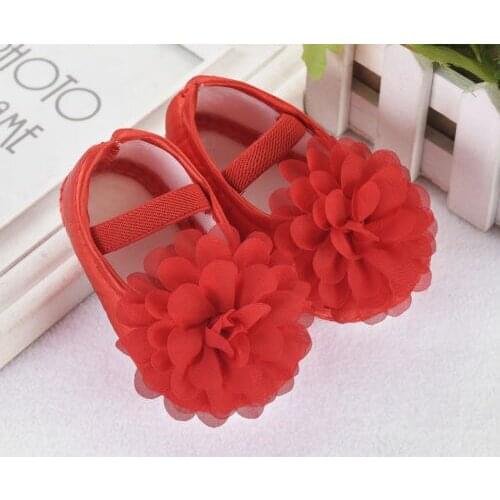 Newest Baby Girls Flower Princess Crib Shoes Red Pink Soft Sole Anti-slip Prewalkers 0-18M