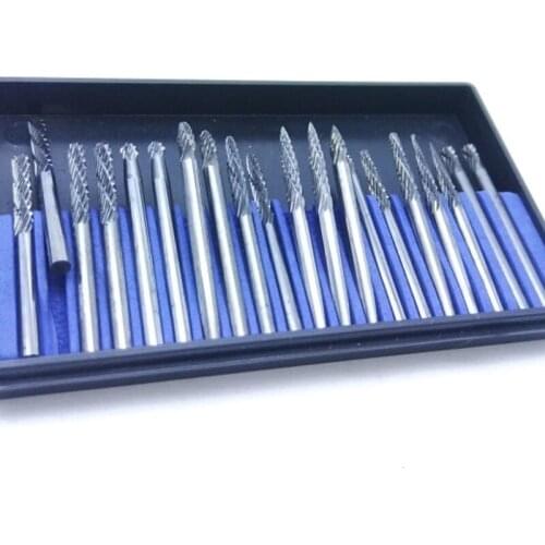 New 20pc 1/8" shank Double lines Tungsten Carbide Milling cutter Rotary Tool Burr Double Diamond Cut Rotary Set For Dremel Tool