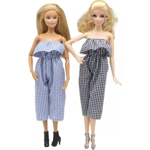 Princess 11.5" Doll Clothes Fashion Plaid Off Shoulder Jumpsuit Outfits For Barbie Clothes 1/6 BJD Accessories Grid Clothing Toy