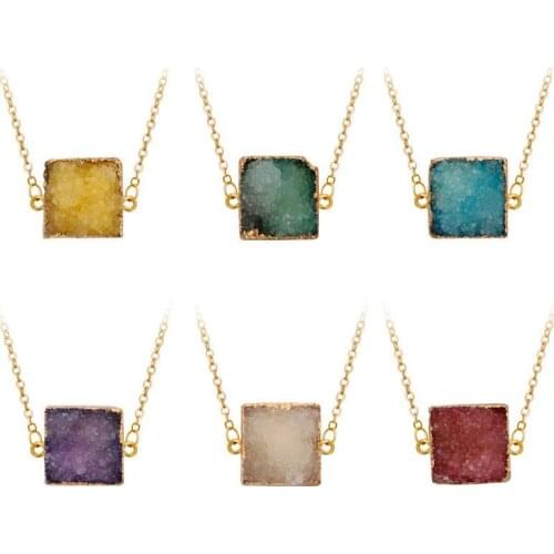 Cute Quartze Rhinestone Agates Carnelian square Connector Pendant Druzy Look Choker Necklace Jewelry for Women Jewelry Making