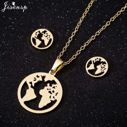 Retro Globe World Map Necklace for Best Friends Gold Round Jewelry Sets Personalize Wanderlust Pendants Outdoor Necklaces brinco