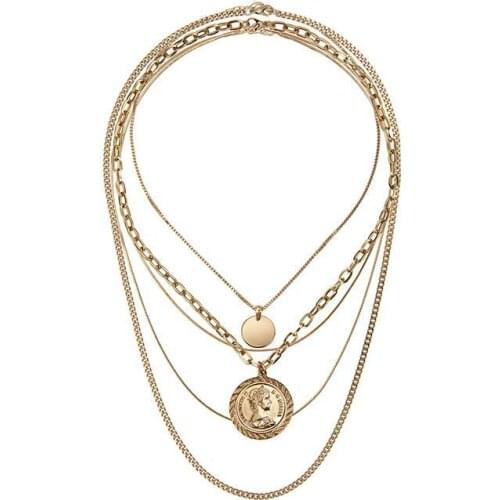 Gold Silver Color Coin Pendant Necklace Female Layered Necklaces for Women 2019 Fashion Jewelry Clavicle Chains New Arrive Hot