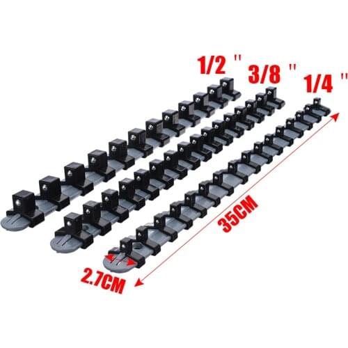 34cm Plastic Socket Tool Storage Holder Wall Mounted Organizer Shelf Stand Socket Tray Rail Holder Clips Set 3Size 1/4" 3/8" 1/2