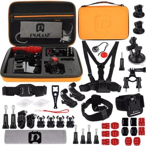 PULUZ 45 in 1 Accessories Ultimate Combo Kits with Orange EVA Case for GoPro Hero7/6/5 Xiaoyi and Other Action Cams