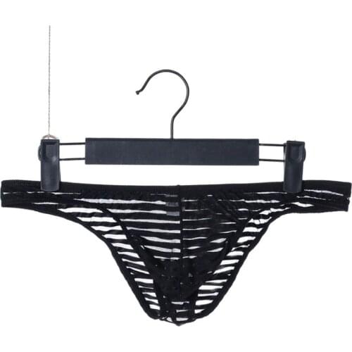 Sexy Men Plus Size Ice Silk Stripe Underwear Transparent U Convex Pouch Briefs Smooth Breathable Thongs Low Rise Gay Wear F8