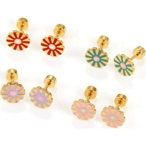 OUFEI Flower Earrings For Women Stainless Steel Earings Fashion Jewelry 2020 Small Stud Earrings Set Summer Accessories