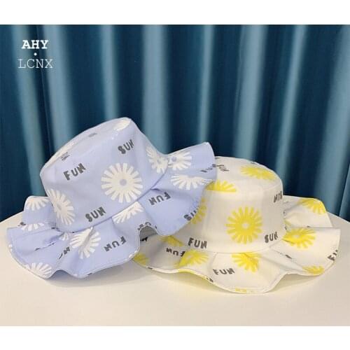 New Korean Summer Child Leaf Printing Fashion Fisherman Hat Boy Girl Breathable Big Brim Flat Hat Outdoor Baby Sun Hat