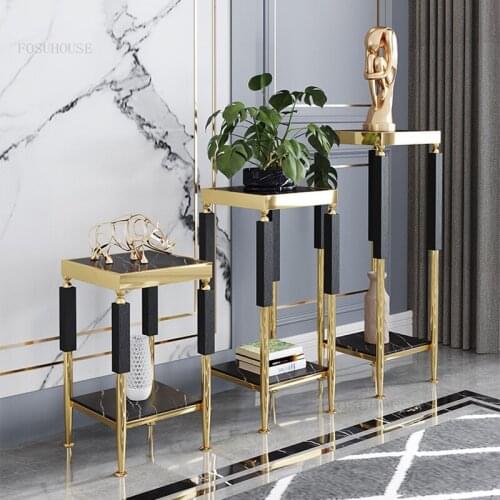 Stainless Steel Home Furniture Plant Shelf Solid Wood Living Room Floor-standing Flower Table Simple Hotel Villa Storage Racks