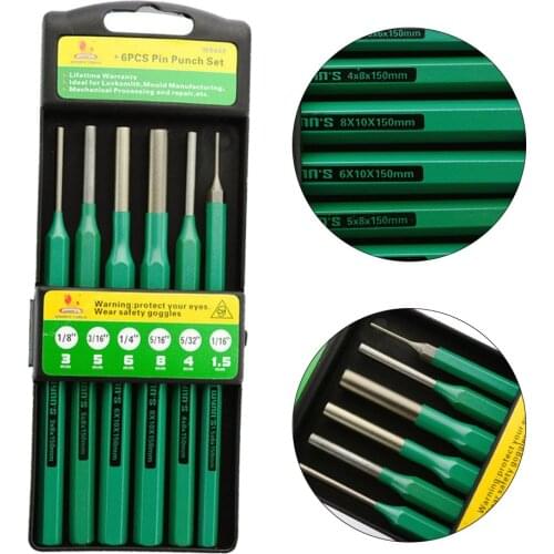 Heavy Duty 6 Pcs Roll Pin Punch Set 1.5mm 3mm 4mm 5mm 6mm 8mm 6-piece Cylindrical Punch Hand Punch Hand Tools