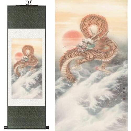 Top qualtiy Dragon painting dragons playing the fire ball Chinese scroll painting dragon painting
