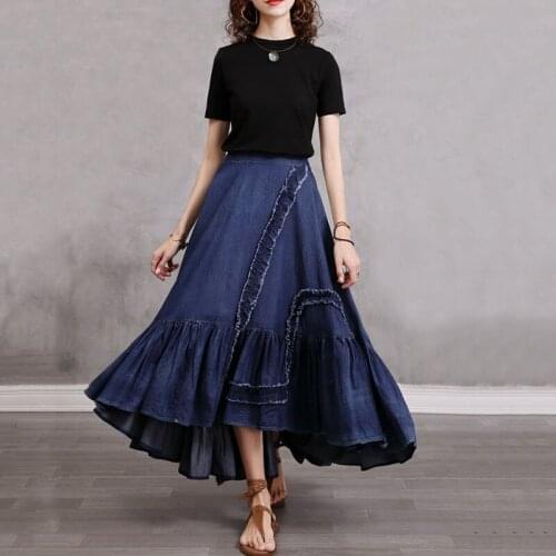 SeeBeautiful Ruffles Stitching Loose A-line Half-body Skirt Elastic Waist Irregular Hem New Fashion Summer 2021 Woman G031