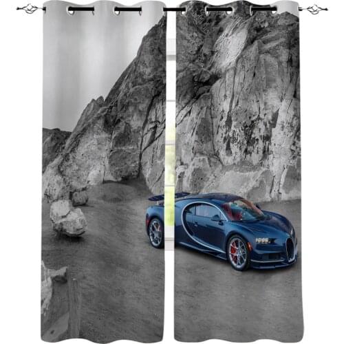 Blue Sports Car Window Curtains Living Room Bathroom Outdoor Indoor Decor Kids Curtain Panels With Grommets Curtains And Drapes