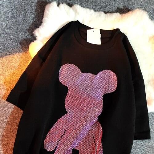 Short-sleeved t-shirt women 2021 female Korean version loose new hot diamond t-shirt Europe and America pure cotton short sleeve