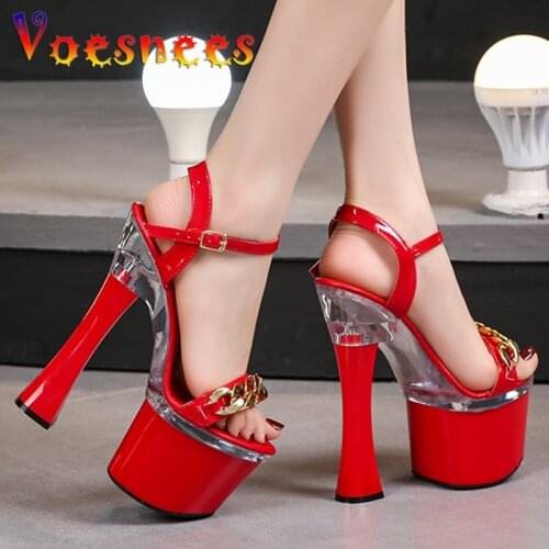 New Platform High Heels Metal Decoration Buckle Strap Shoes Chunky Heel Sandals Summer Nightclub Party Pole Dance Women Shoes