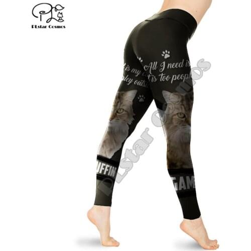 PLstar Cosmos High Elasticity Cute Cat Printed Fashion Slim Fit Legging Workout Trousers Casual Pants Women Leggings Style-83