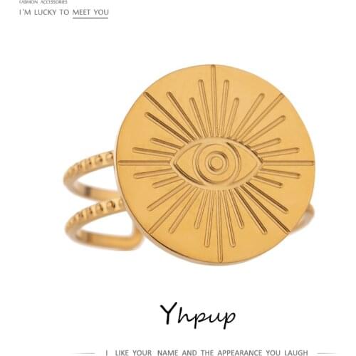 Yhpup Statement Eye Opening Ring for Women Stainless Steel Punk Metal 18 K Ring Jewelry бижутерия для женщин Office Gift 2020
