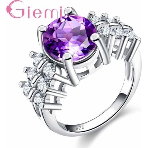 Elegant Jewelry Original 925 Sterling Silver Women Rings Beautiful Flower Purple Crystal AAA+ Zircon for Christmas Gift