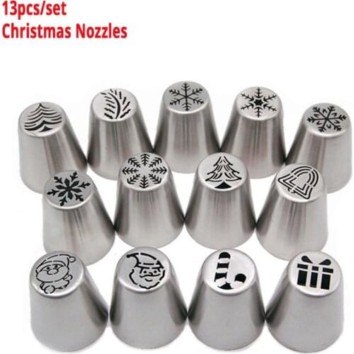 13pcs/set Christmas Tree Snowflake Santa Piping Nozzles Tips for Cream Cake Decorating Design Icing Xmas Bakeware Tools Russian