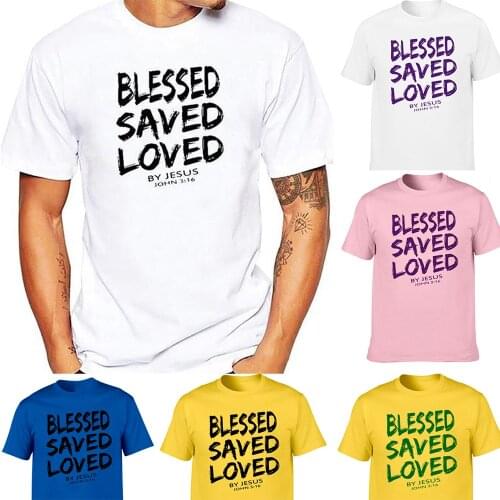 2020 Summer Men White Short Sleeve Funny Tee Christian Jesus BLESSED SAVED LOVED Harajuku Vintage Male T Shirt Graphic Tees Men