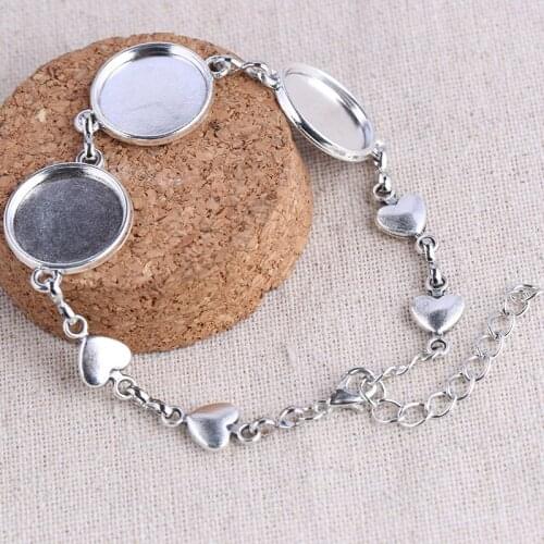 Reidgaller 3pcs antique silver metal bracelet base blanks 16mm cabochon settings diy accesories for bracelets making