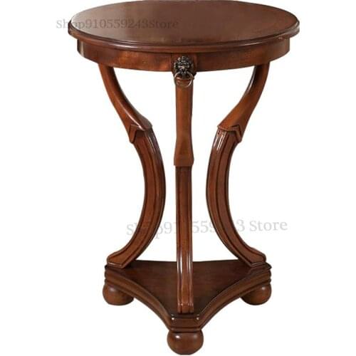 American Round Table Corner Table Solid Wood Small Round Table Sofa Side Table European-style Coffee Table Flower Stand Telephon