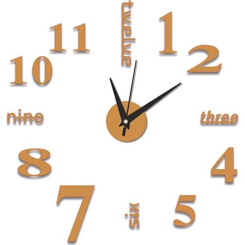 Large Wall Clock with Big Number Acrylic Sticker for Home Living Room Bedroom Office