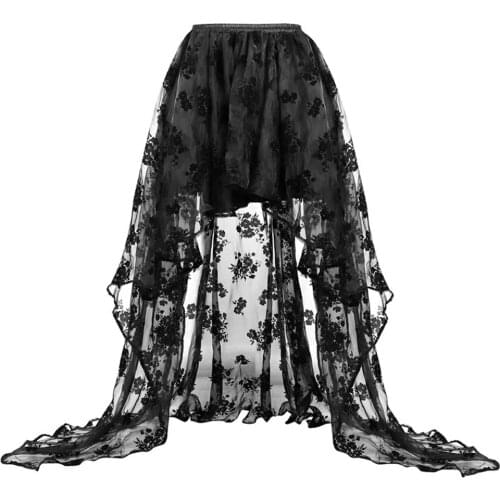 Black Female Gothic Tulle Skirt Steampunk Maxi Lace Floral Ball Gown Vintage Shows Dance Party Corset Skirts Womens 6XL