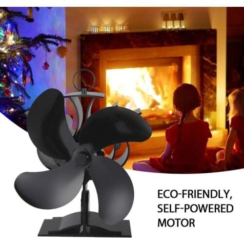 Black Fireplace 4 Blades Heat Powered Stove Fan Log Wood Burner Ecofan Quiet Home Fireplace Fan Efficient Heat Distribution