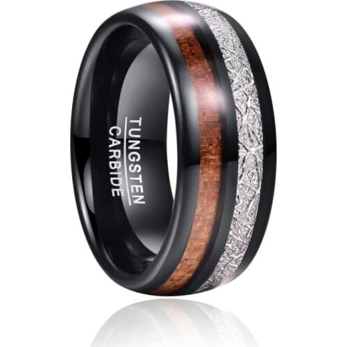 Wood Anel Masculino Meteorite Electric Black Men Tungsten Ring Wedding Jewelry