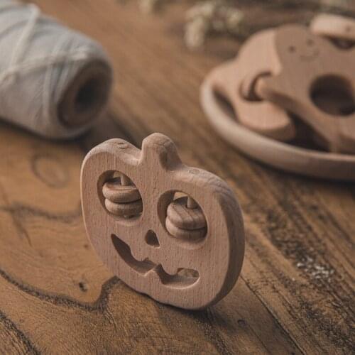 1pc Baby Teether Halloween Beech Wood Teether Toy Pendant BPA Free Wooden Pumpkin Baby Nursing Bead Pendant Childrens Goods Toy