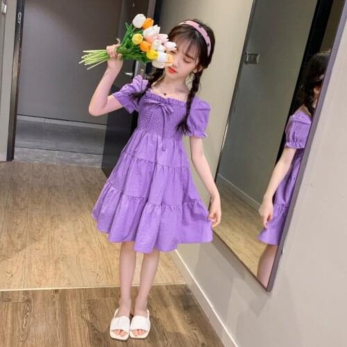 Kids Cotton Dresses for Girls Teenager Charming Dress Puff Sleeve Kids Wedding Party Childrens Clothing 4 5 7 9 11 12 14 Years