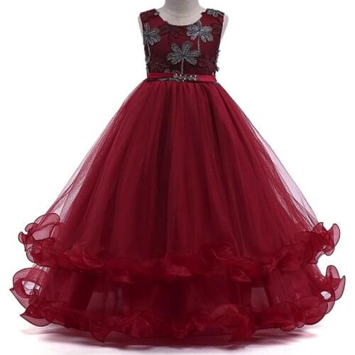 Kids Girls Lace Wedding Flower Dress kids Elegant Sleeveless Lace Tulle Dress girls Princess Party long Dress baby girls clothes