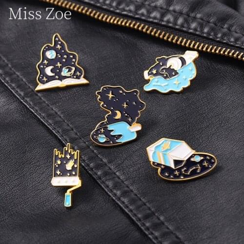 Galaxy Space Painting Enamel Pin Asterisk Tower Planet Brooches Metal Badge Backpack Cap Accessories Gift For Artist Space Lover