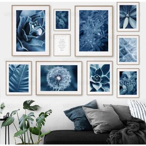 Blue Succulents Leaves Canvas Painting Dandelion Home Decoration Wall Art Posters and Prints Wall Picture for Living Room Decor