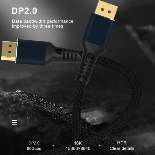 1/2/3meter DisplayPort 2.0 Cable 16K 60Hz 80Gbps Computer Connector Adapter Cord Usd for TV Gaming Monitor