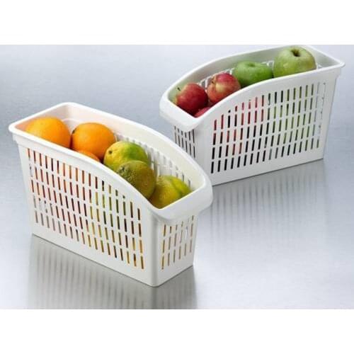 4pcs/1set Large Size Refrigerator Basket In-Cabinet Vegetable Fruit Organizer Shelf Basket Crisper White