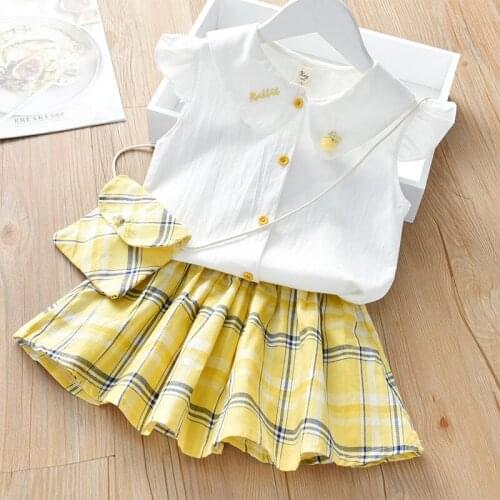 Kids Baby Girls Summer Fly Sleeve Tops Chiffon T-shirts + Pleated skirt Toddler Children Casual Clothes Sets 2pcs 2-6Y