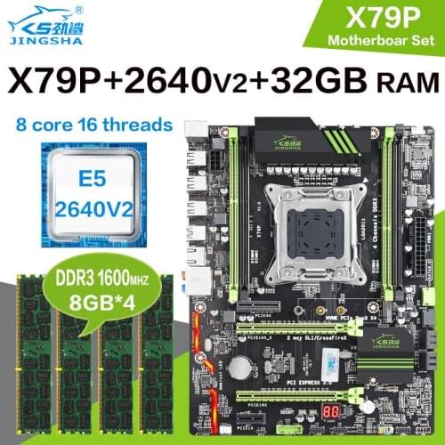 JINGSHA X79 motherboard LGA2011combos E5-2640 V2 LGA2011 CPU 4pcs x 8GB = 32GB DDR3 RAM 1600Mhz 12800R heat sink Four channels