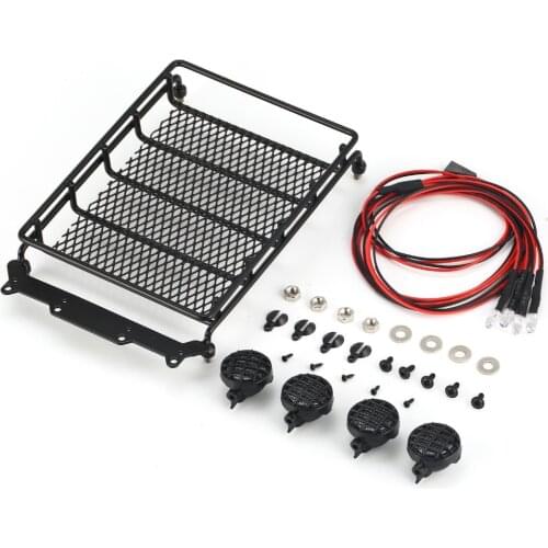 Metal Roof Rack Luggage Carrier with LED Spotlights Bar for 1/10 RC Car Off-road Crawler TAMIYA CC01 AXIAL SCX10 D90
