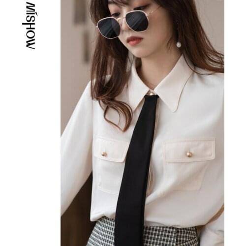 MISHOW 2021 Sprig Shirts For Women Long Sleeve Elegant Embroidered Flares Office Lady Solid Slim Tops Female Clothing MX21A4550